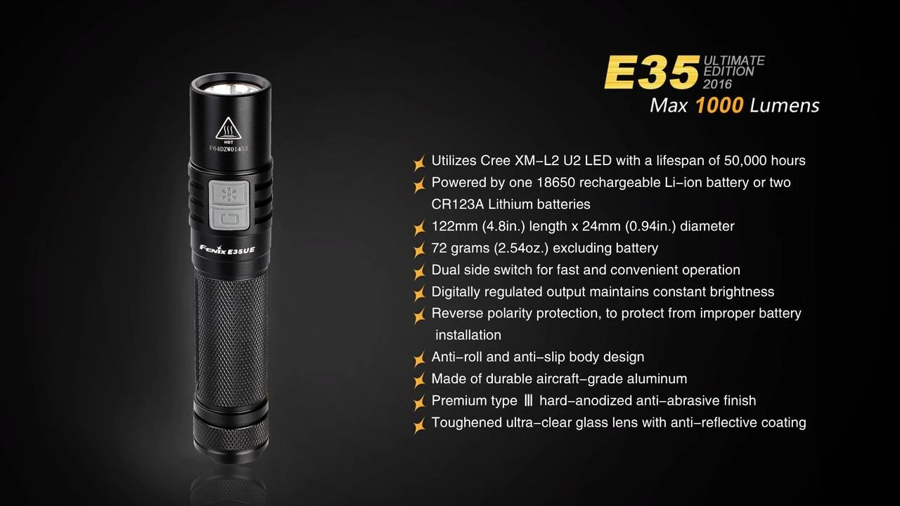 Fenix E35 XL-L2 UE LED Flashlight Black 2016 Version 11 Fenix E35 XL-L2 UE LED Flashlight Black 2016 Version - Image 9