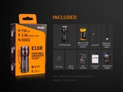 Fenix E18R XP-L Hi Led Flashlight Black 750 Lumen -Outdoor Equipment Store FENIX E18R EDC FLASHLIGHT included