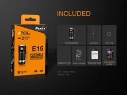 Fenix E16 XP-L Hi Neutral White LED Flashlight BLACK 700 Lumen -Outdoor Equipment Store Fenix E16 Flashlight Included