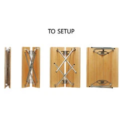 Snow Peak Single Action Table Long, Bamboo Top -Outdoor Equipment Store LV 015TR setup