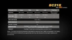 Fenix BC21R USB Rechargable Bicycle Light 880 Lumens -Outdoor Equipment Store Runtime chart BC21R 59457.1472653731