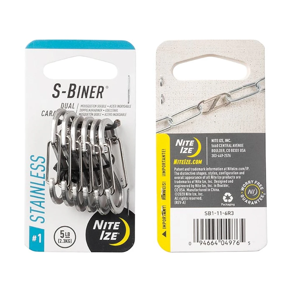 Nite Ize S-Biner® Stainless Steel Dual Carabiner #1 - 6 Pack - Stainless 4 Nite Ize S-Biner® Stainless Steel Dual Carabiner #1 - 6 Pack - Stainless - Image 2