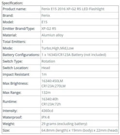 Fenix E15 LED Flashlight (2016 Edition) 9 Fenix E15 LED Flashlight (2016 Edition) -Outdoor Equipment Store spo8 1